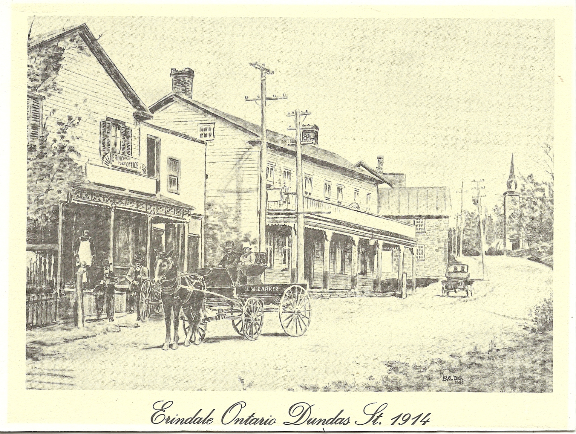 Drawing of Dundas Street looking East, 1914 c.1990